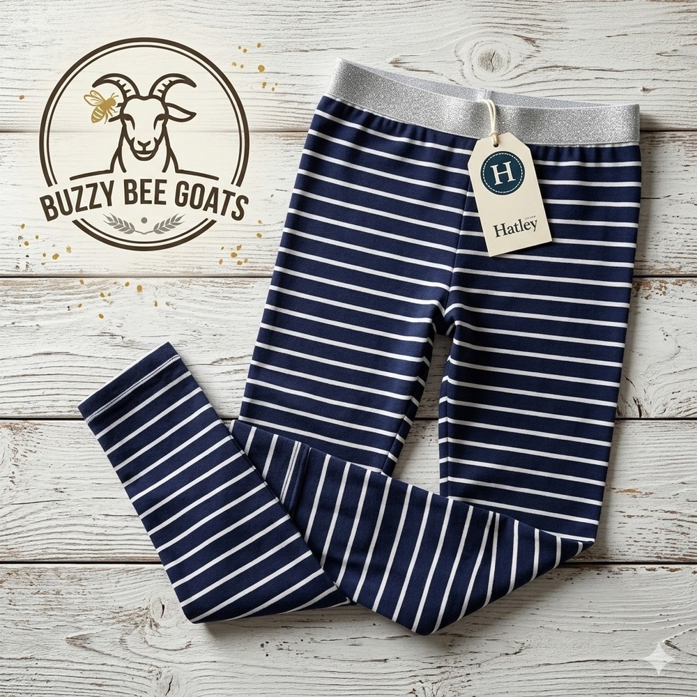 Hatley brand navy and white stripe pattern Cotton blend leggings NWT Sz 10